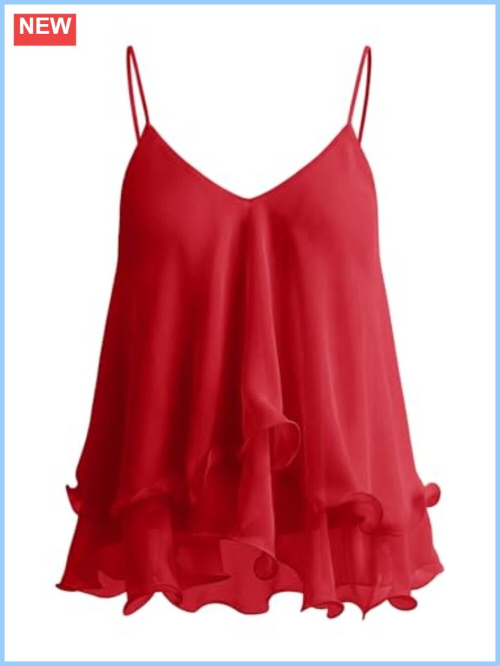 Ruffled Chiffon Camisole Top Layered Spaghetti Strap V Neck Blouse